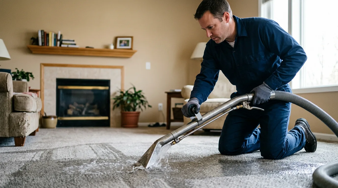 Water damage restoration technician working near Wellington, IL